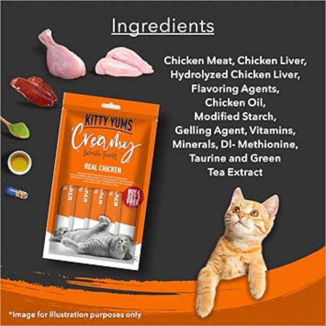 Kitty Yums Creamy Lickable Cat Treat, Real Chicken Flavour (Pack of 5 Pouches, 375G) for All Life Stages - Image 3