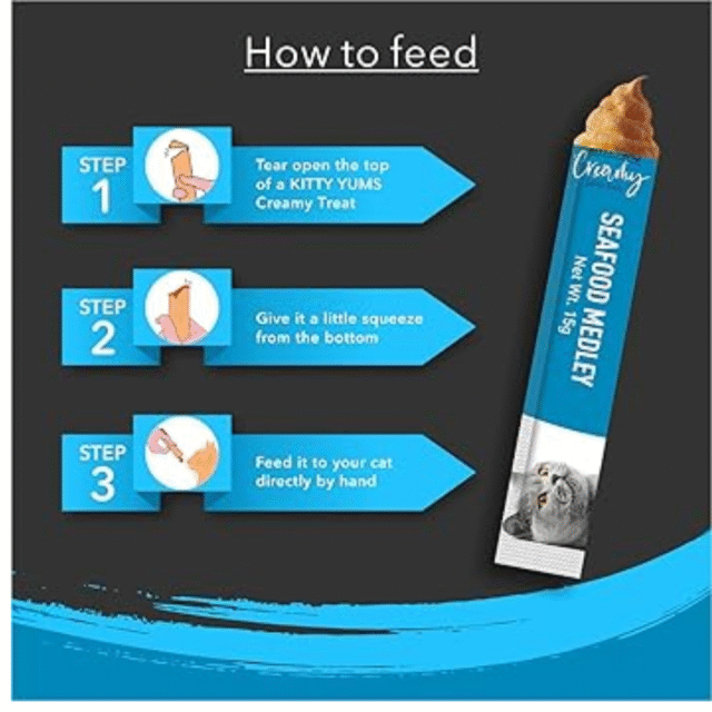 Kitty Yums Creamy Lickable Cat Treat, Seafood Flavour (Pack of 5 Pouches, 375G) for All Life Stages - Image 7